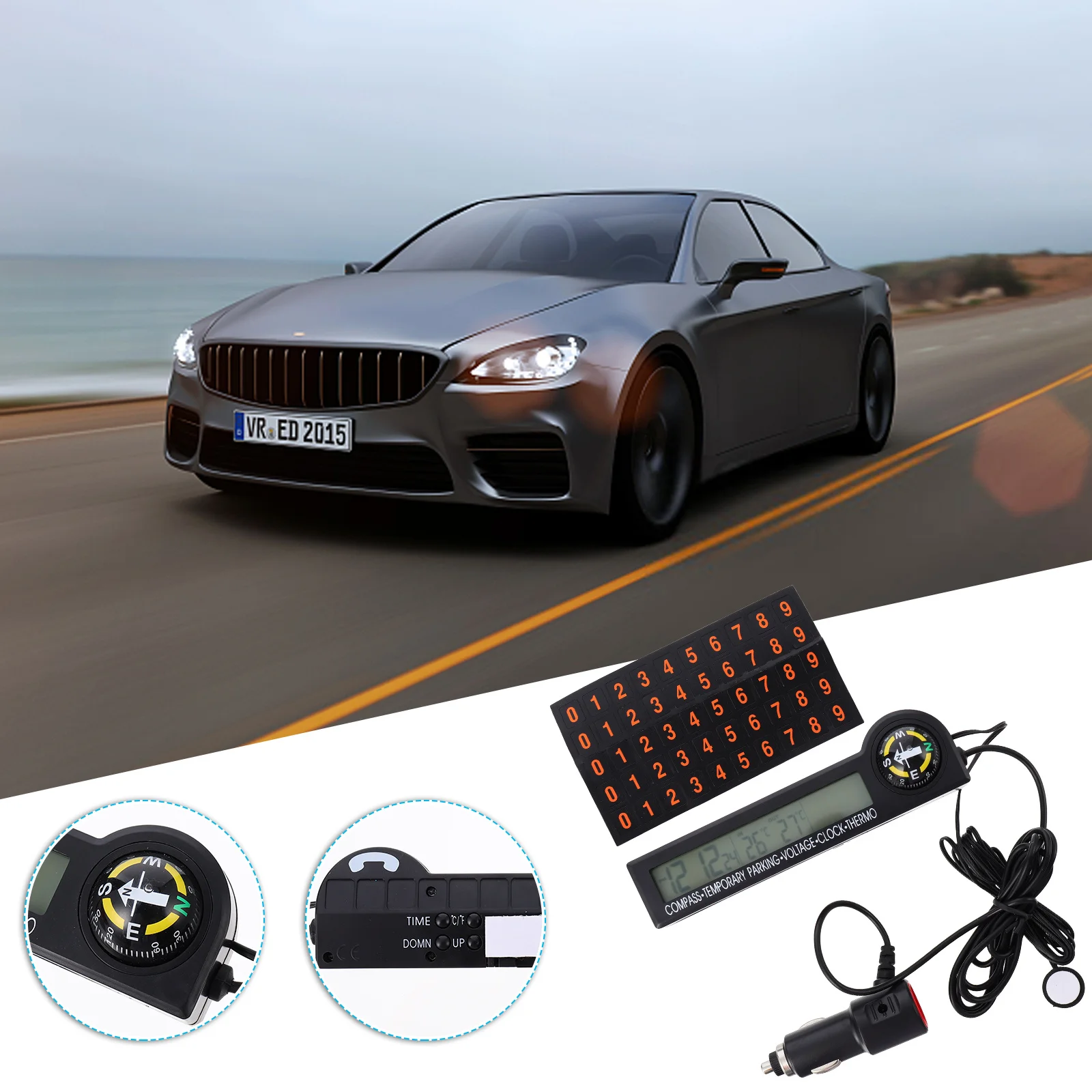 

Ultra-Thin Multifunction Digital Led Car Clock Thermometer Voltmeter With Bracket For Vehicle Refrigerator Air Conditioner Use