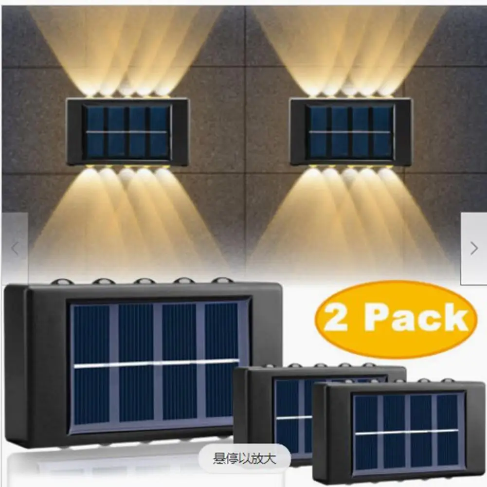 

2pcs Outdoor Solar Led Deck Lights Ip65 Waterproof Up Down Wall Lamp For Patio Path Stair Steps Garden Fence Decor