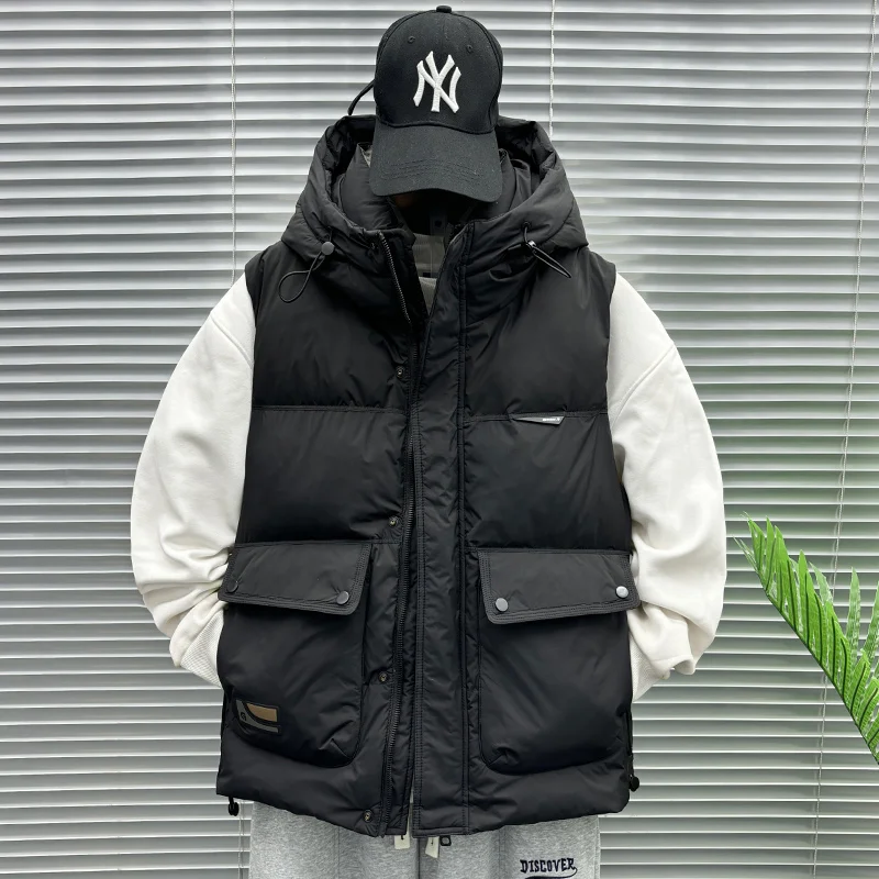 

Men's down Jaet Vest Thiened ort Sle White Du Feather Youth Outerwear Winter 2025 New Hat Inteated Zipper Closure