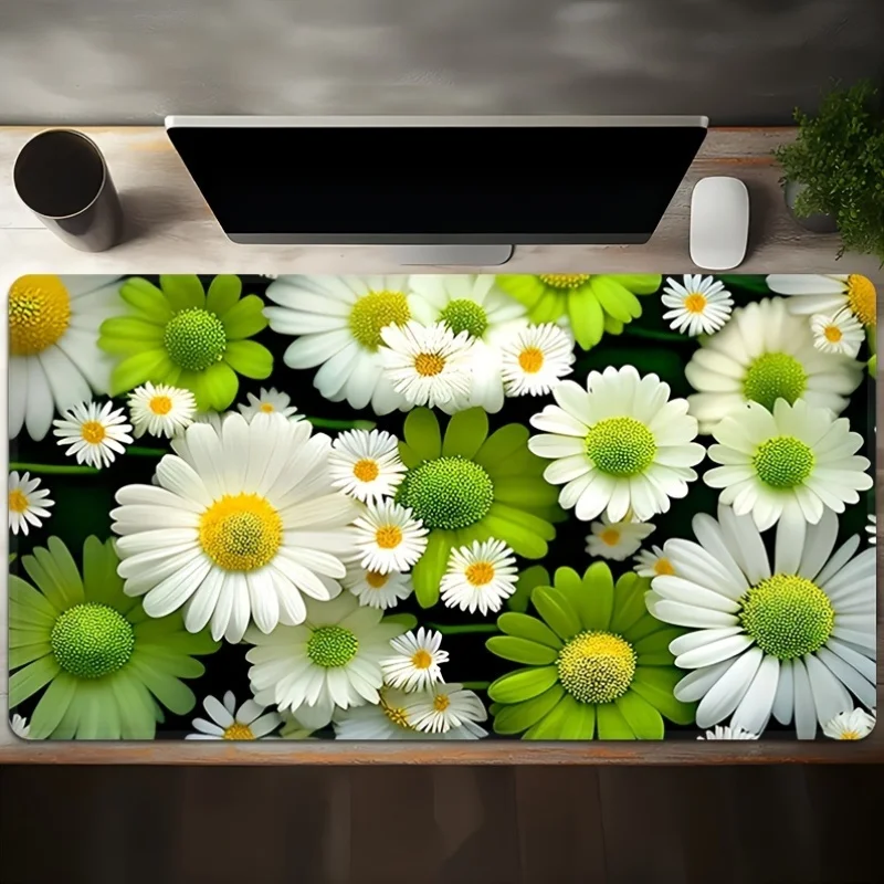 Daisy Flowers and Green Blooms Large Extended Mouse Pad Non-Slip Rubber Desk Mat for Office Home