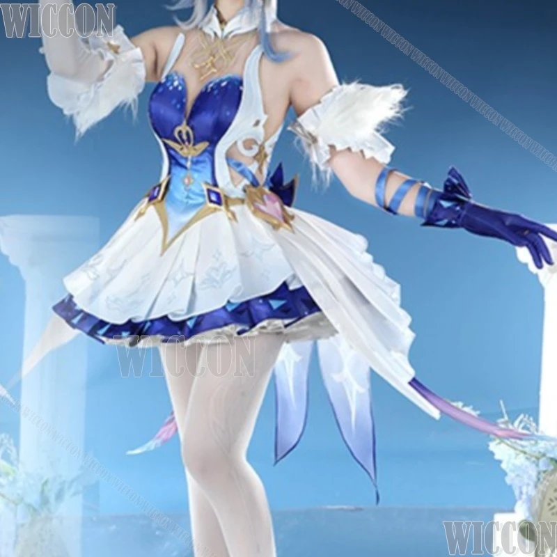 オデット新しい役割ゲーム原神インパクトコスプレブルーウィッグ女性ブルーロリータドレスハロウィンフェスティバルファンシー服女性コス衣装