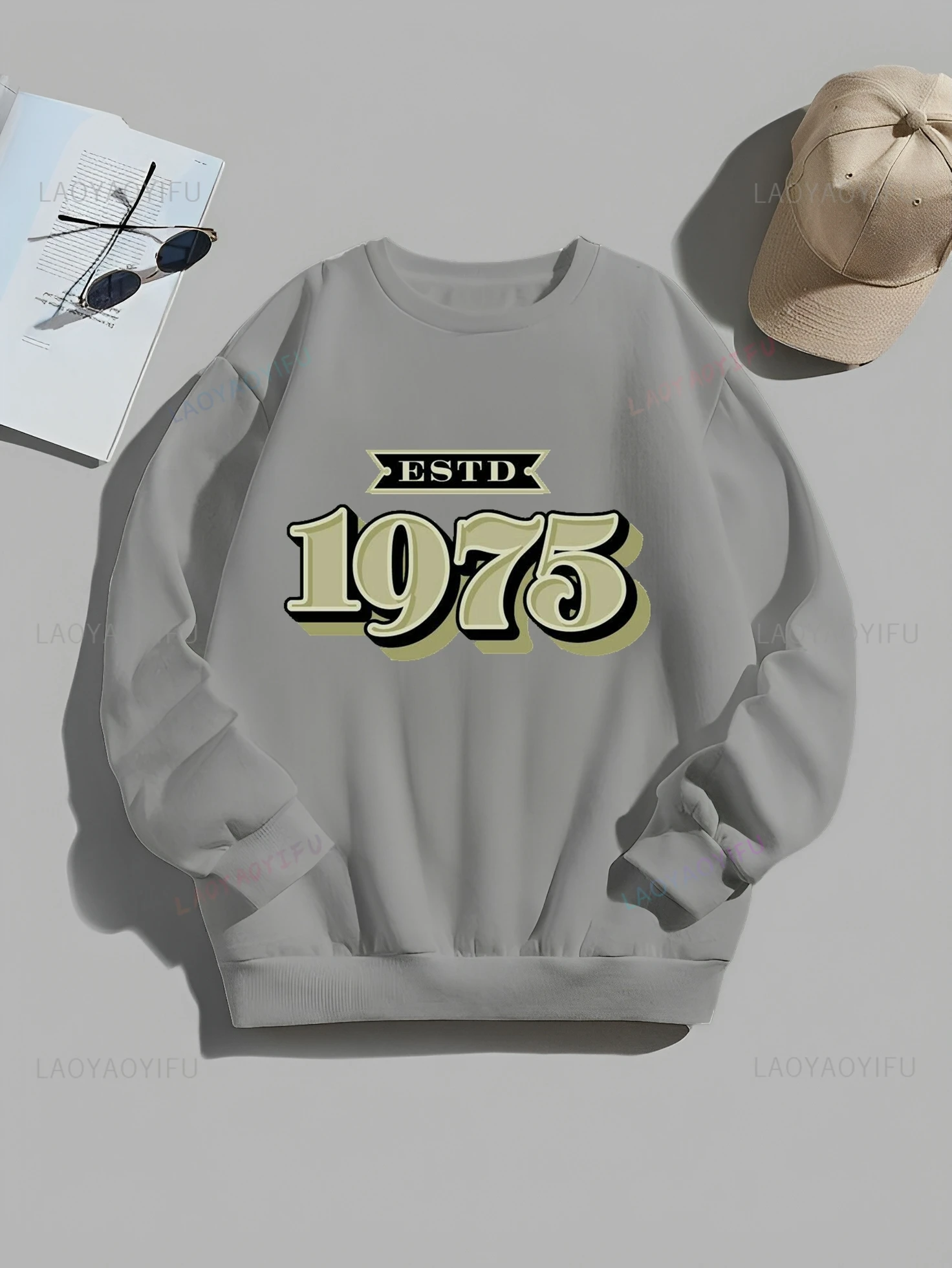 Born in 1975 Printed Hoodie, Unisgender Birthday Gift, Autumn and Winter Daily Street Wear, Casual Loose Crewneck Hoodie