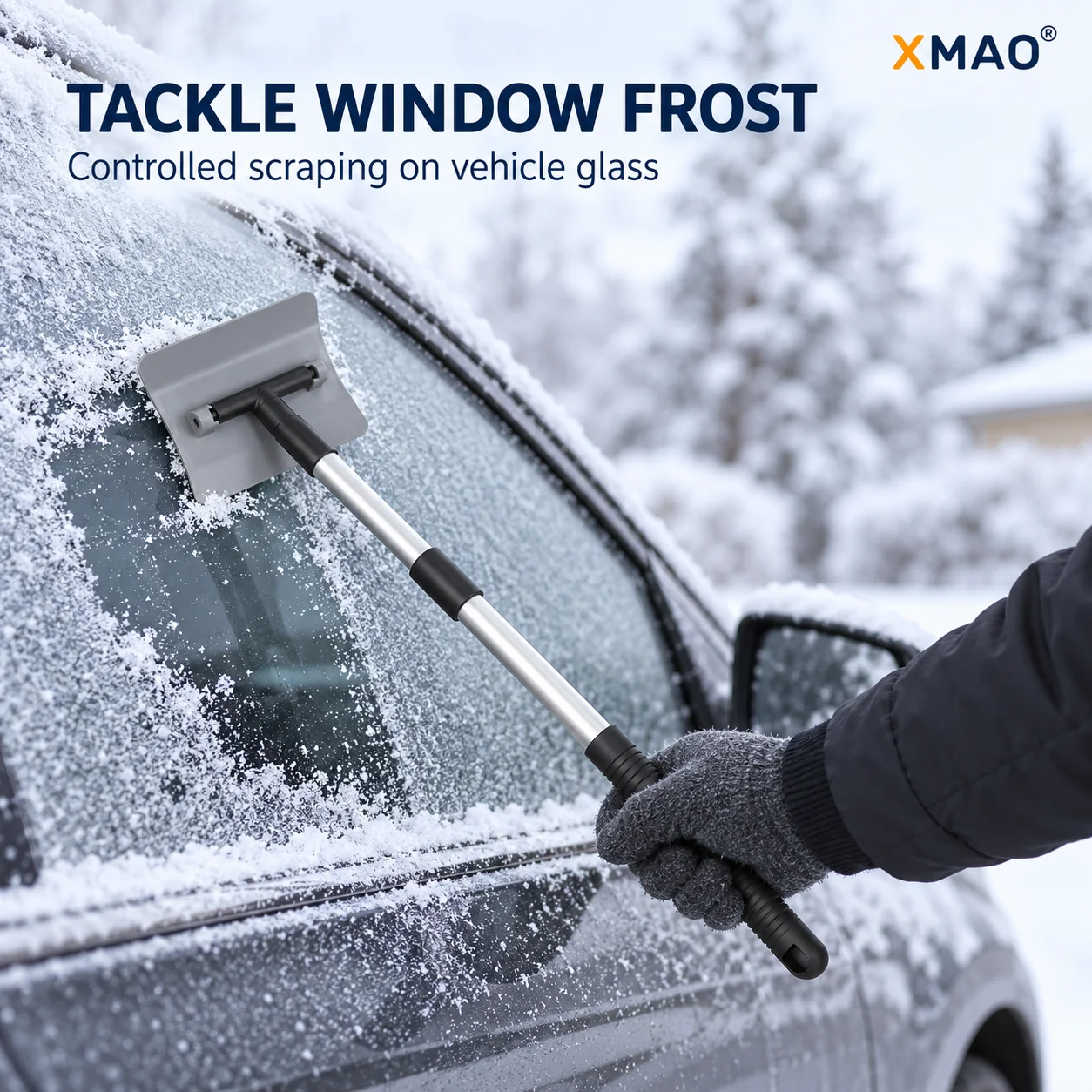 XMAO Telescopic Windshield Ice Scraper, Car Snow Removal Tool with Aluminum Alloy Shaft, 180 Degree Head and Hanging Hole Grip
