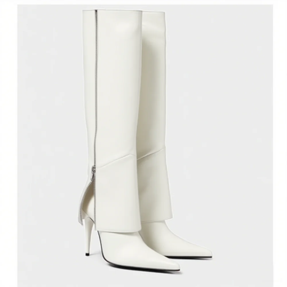 

Zipper Decoration Knee High Frouser Boots Sexy Pointed Toe Thick Heel Accept Customized New Arrivals Fashion Women Modern Boots