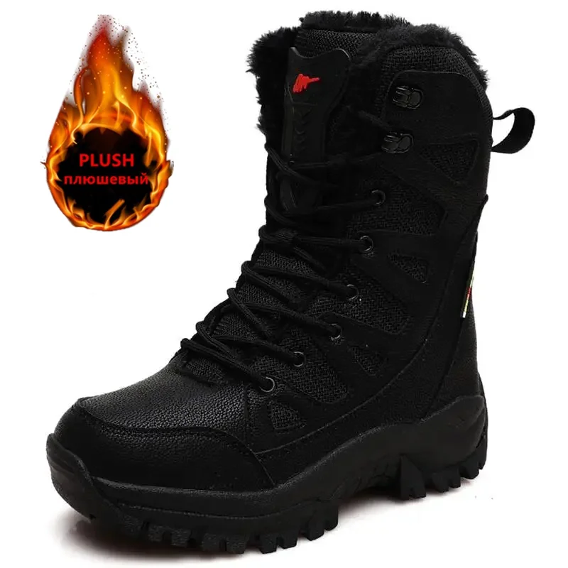 New Warm Plush Snow Boots Men Lace Up Casual High Top Men\'s Boots Waterproof Winter Boots Anti-Slip Ankle Boots Army Work Boots