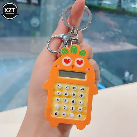 New Pocket Mini Carrot Calculator with Keychain 8 Digits Display Kawaii Cartoon Calculator Portable Calculadoras School Supplies