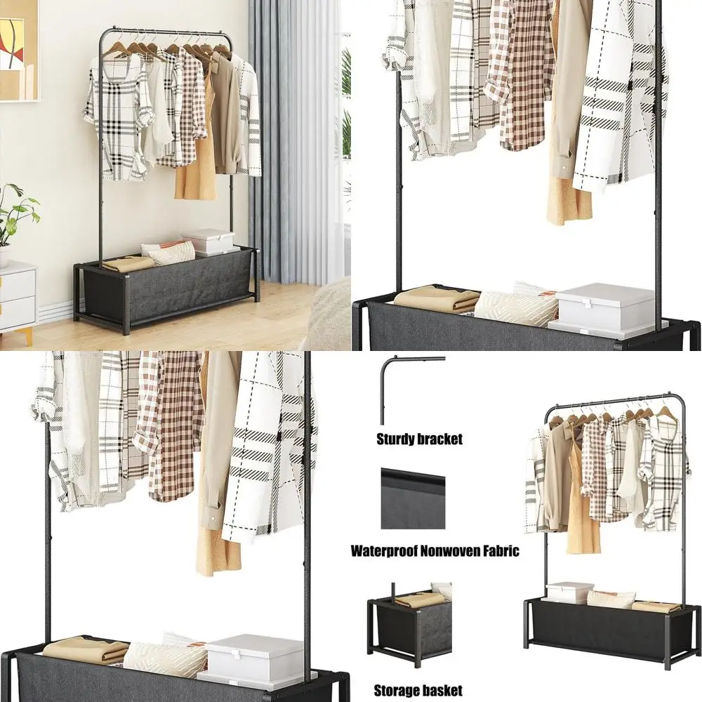 

Портативная сверхмощная вешалка для одежды с металлической полкой для подвешивания и сушки одежды, черная