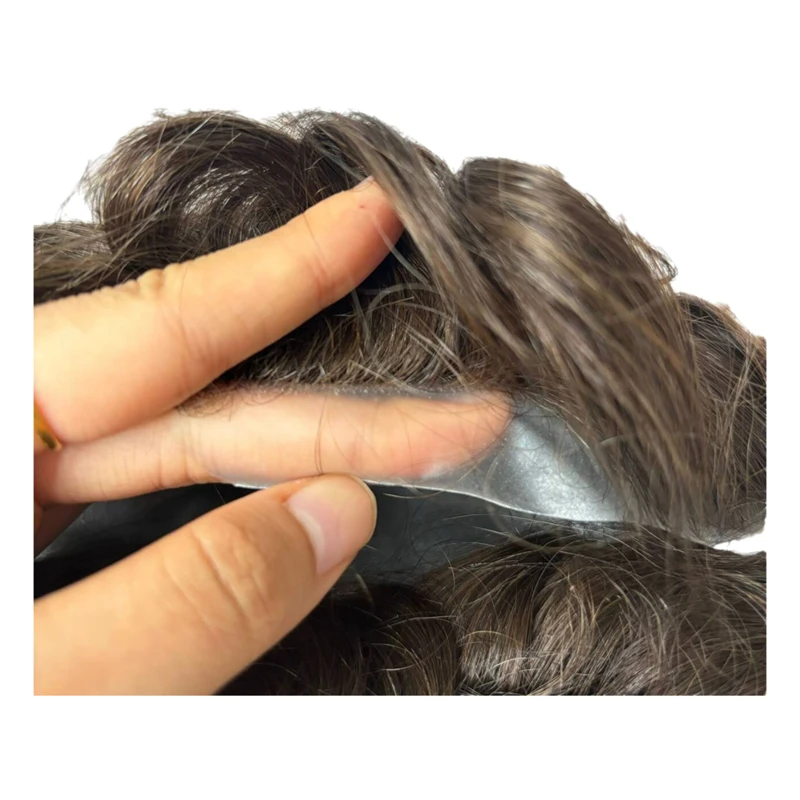 100% Human Hair Hairpieces Thin Skin PU Replacement System Men Toupee Replacement System Male Wig Hair Capillary Prosthesis