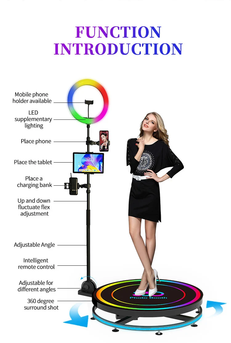 360 Photo Booth automatico rotante Selfie puntelli matrimonio Photobooth funzionamento intelligente 60cm Motion Machine videocamera