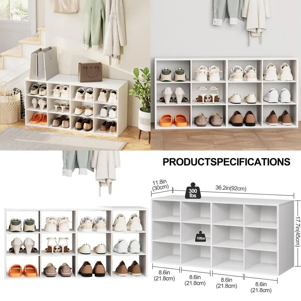 

3-х уровневая деревянная полка для обуви-органайзер, компактная скамейка для прихожей, грязевой комнаты, 36,22x11,81x17,72, белый