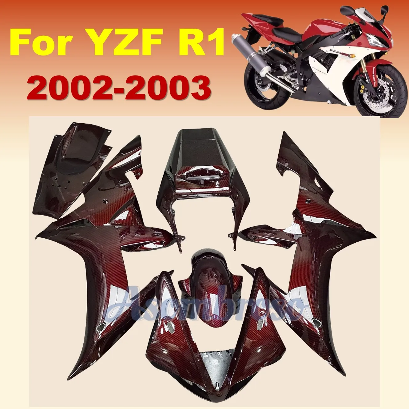 Motorcycle Accessories Fairings kit Fit For Yamaha YZFR1 2002 2003 YZF R1 02 03 YZF1000 carbon fibre dark red bodys