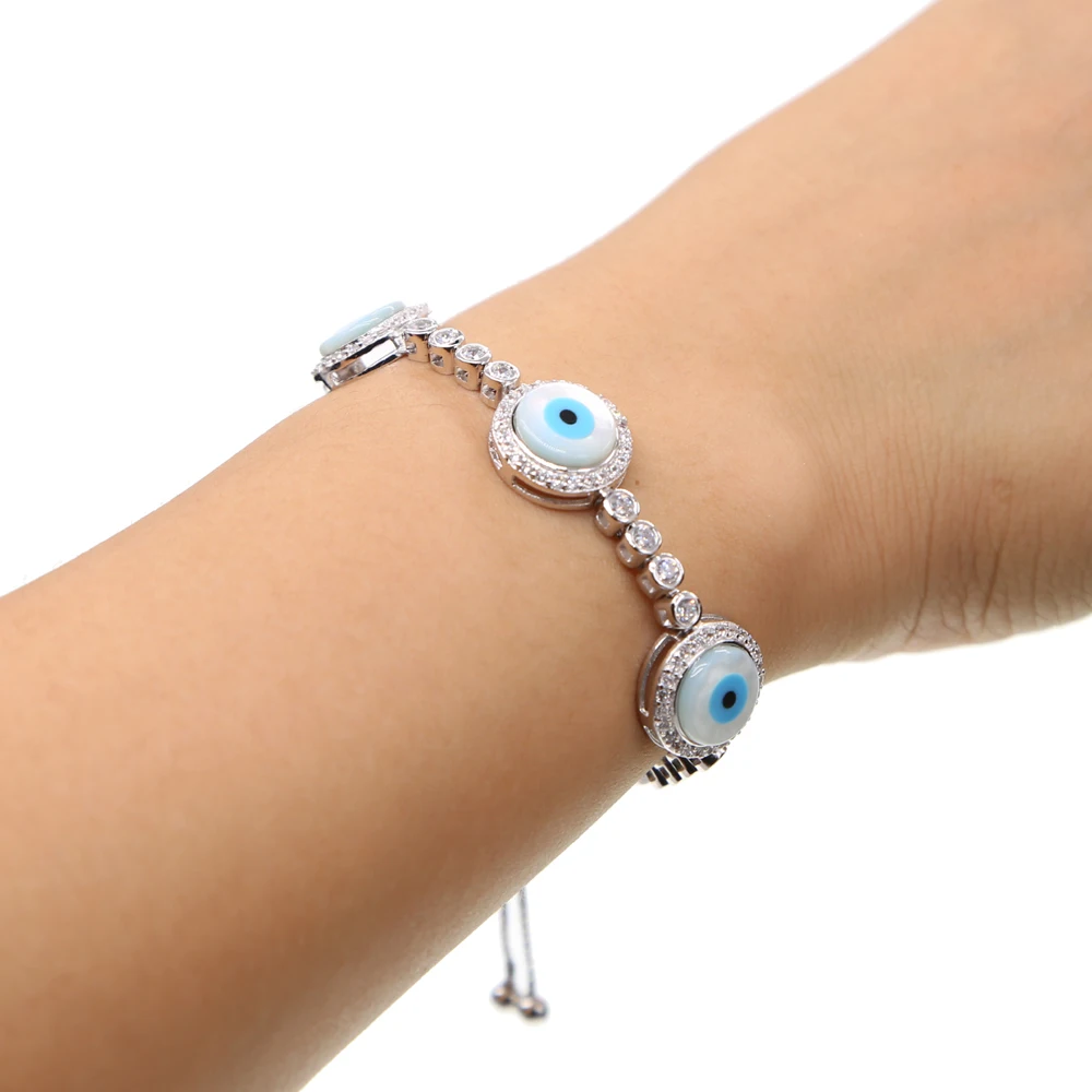 3 pcs mother of pearl evil eye charm tennis chain high quality adjusted fashion turkish jewelry bracelet