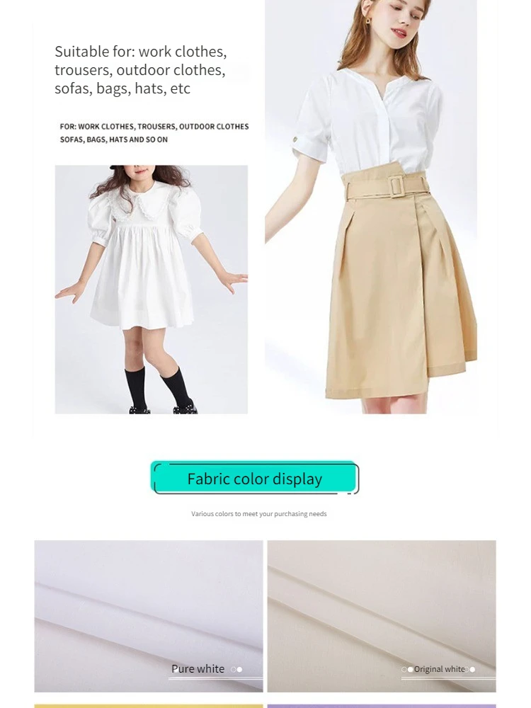 Cotton Lining Fabric By The Meter for Clothes Dress Skirt Pillow Diy Sewing Needlework Cloth Soft Comfortable Thin Plain White