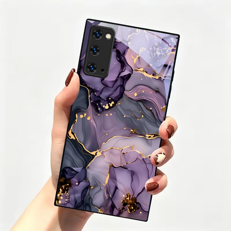 Amethyst Ink Floral Flow Black Glass Phone Case For Samsung Galaxy S20 S21 S22 S23 Plus S24 FE S25Edge S26 Ultra S25 20 5G Cover