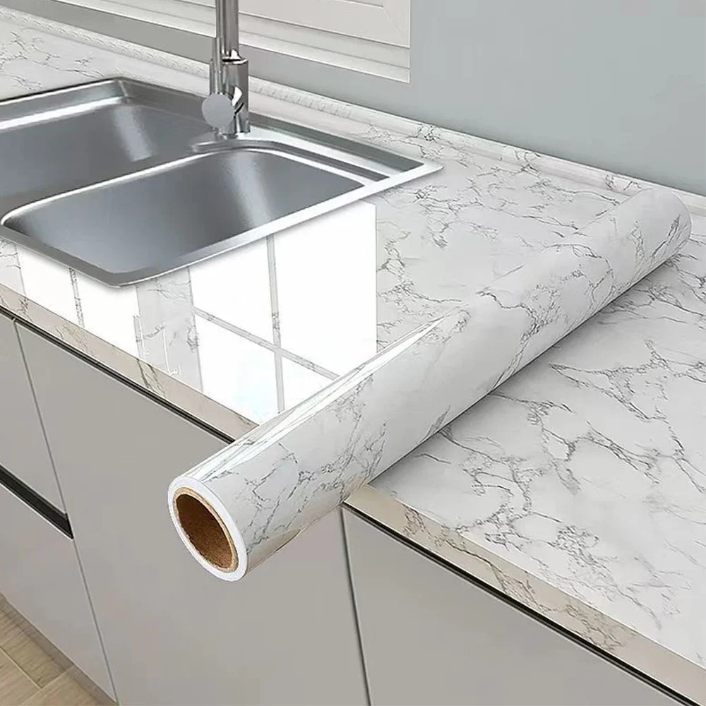 Marble Self Adhesive Foil Wallpaper for Desktop Cabinet Decor PET Paper in Rolls Waterproof Oil Proof Stickers for Kitchen Wall