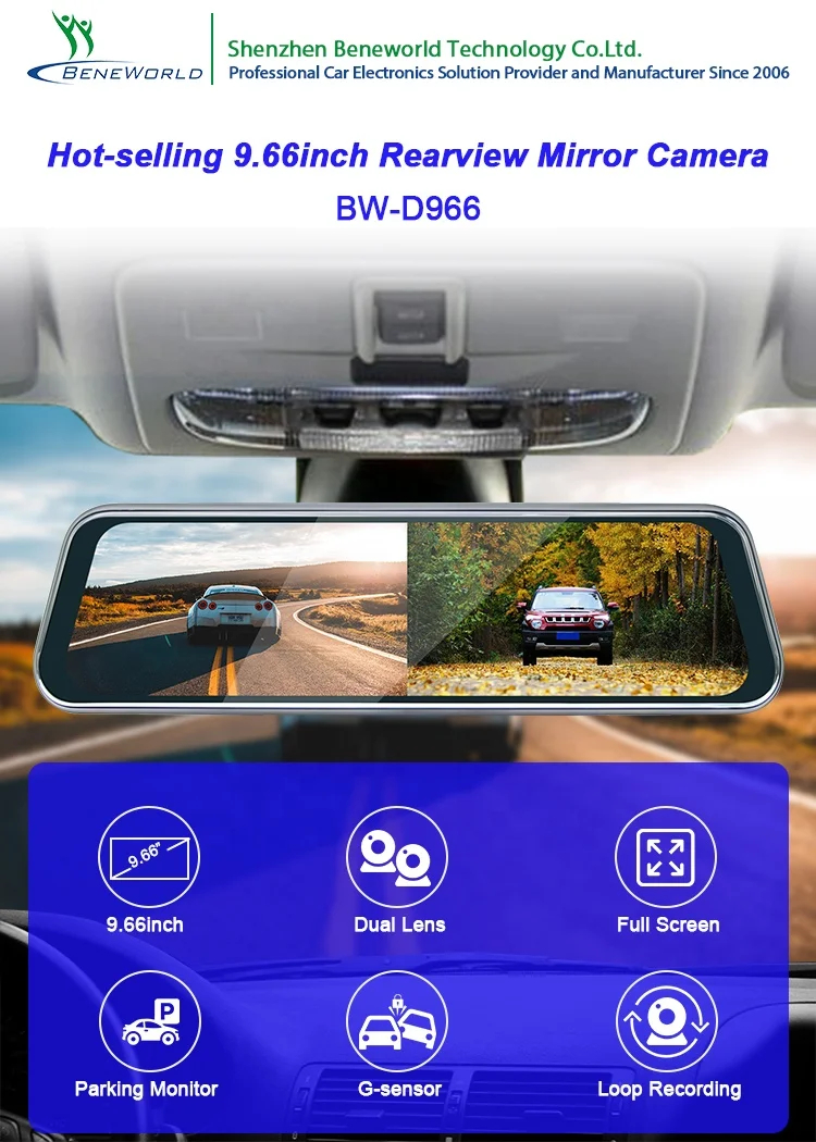 Factory Direct 9.66inch Car Streaming Rearview Mirror Digital Rearview Mirror 2 Cameras Dashcam Mirror Left Hand Drive