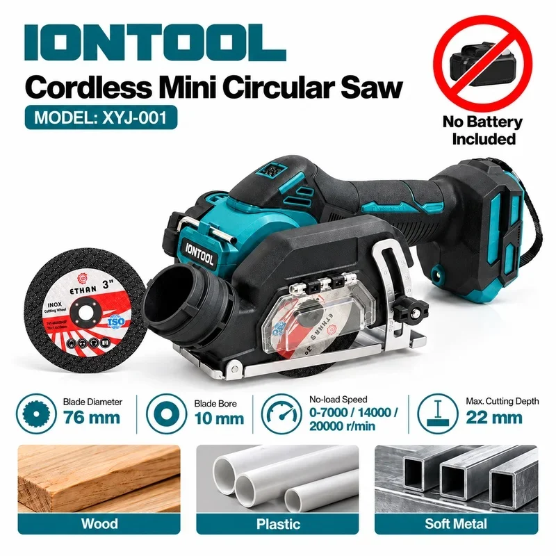 IONTOOL Cordless Mini Circular Saw 76mm Blade 20000RPM 22mm Cutting Depth for Wood and DIY Projects Tool Only