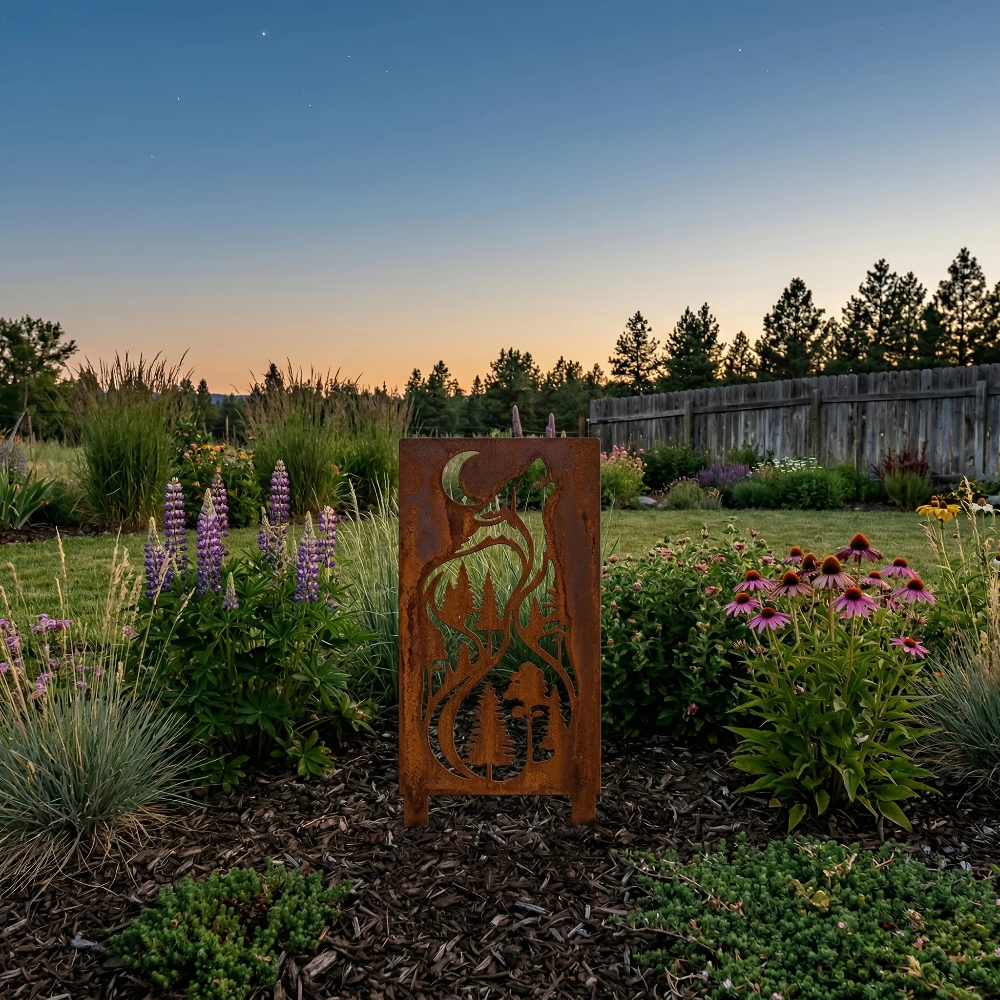 1 Wolf-shaped Metal Outdoor Garden Stake, Rusty Woodland Yard Screen, Forest Wildlife Screen Decoration