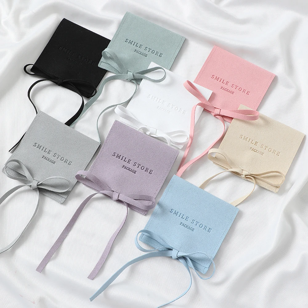 

100pcs Custom Logo Name Microfiber Velvet Jewelry Gift Bag Wedding Favors Chic Organizer Pouch Earrings Packaging Storage Bags