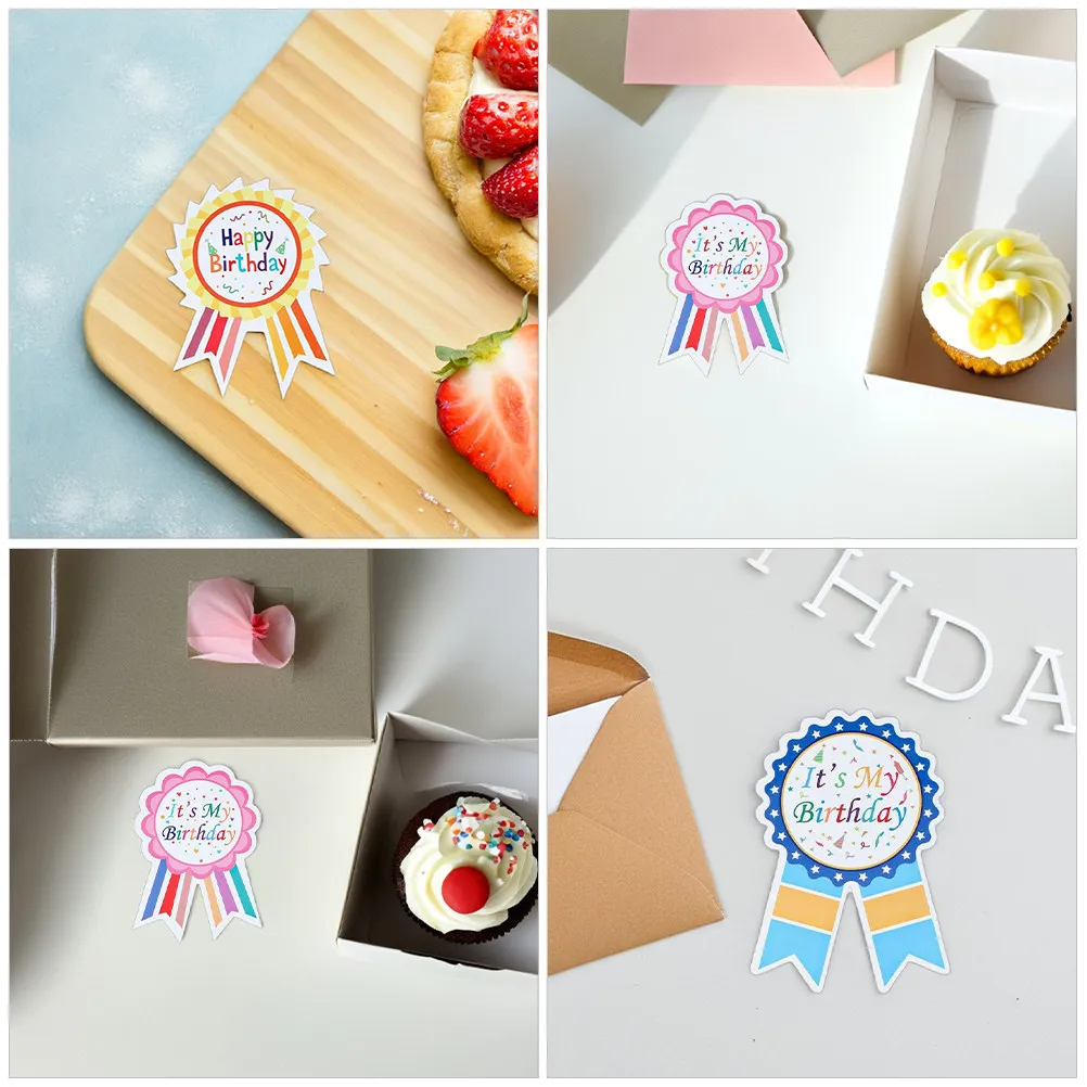 200Pcs Birthday Badge Stickers Vibrant Colors Easy Peel Self-Adhesive Birthday Party Prize Stickers Decoration