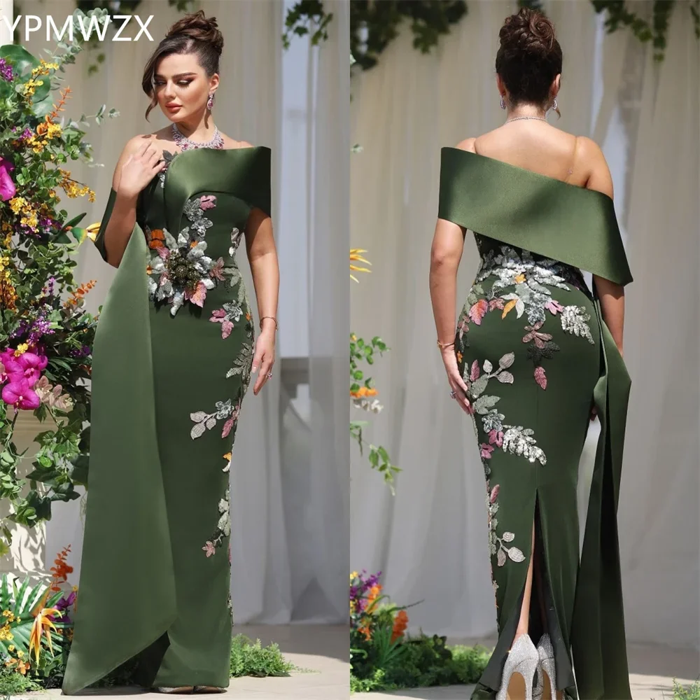 Customized Evening Dress Party Occasion Prom Gown Formal  YPMWZX Strapless Mermaid Floor Length Skirts Ribbon Applique 3D