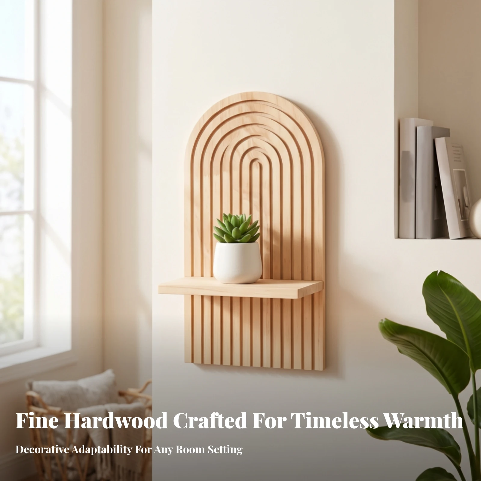 Arched Wall Shelf Boho Slatted Wall Shelf Display Shelves Decorative Furniture Compact for Living Room, Bedroom