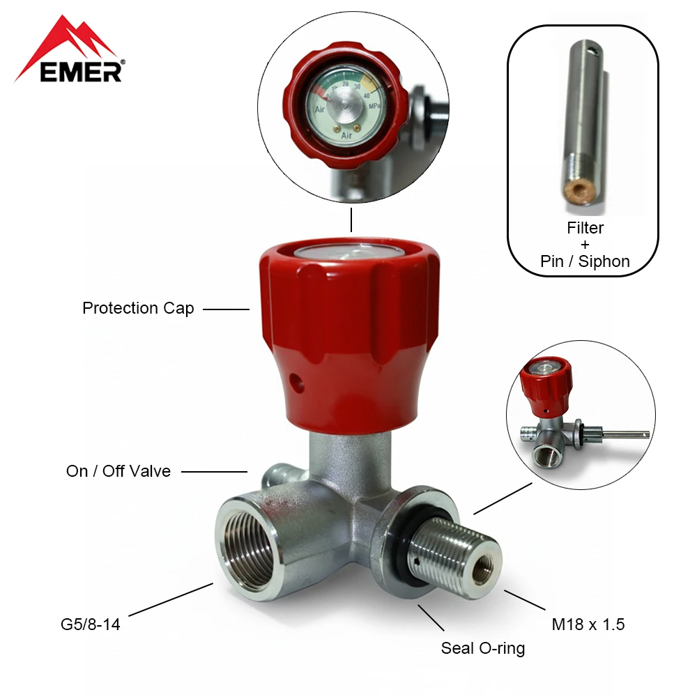 

EMER M18 Мужской G5/8 Женский клапан цилиндра для подводного плавания 30 МПа Адаптер для заправки воздушной станции для резервуара из углеродного волокна высокого давления