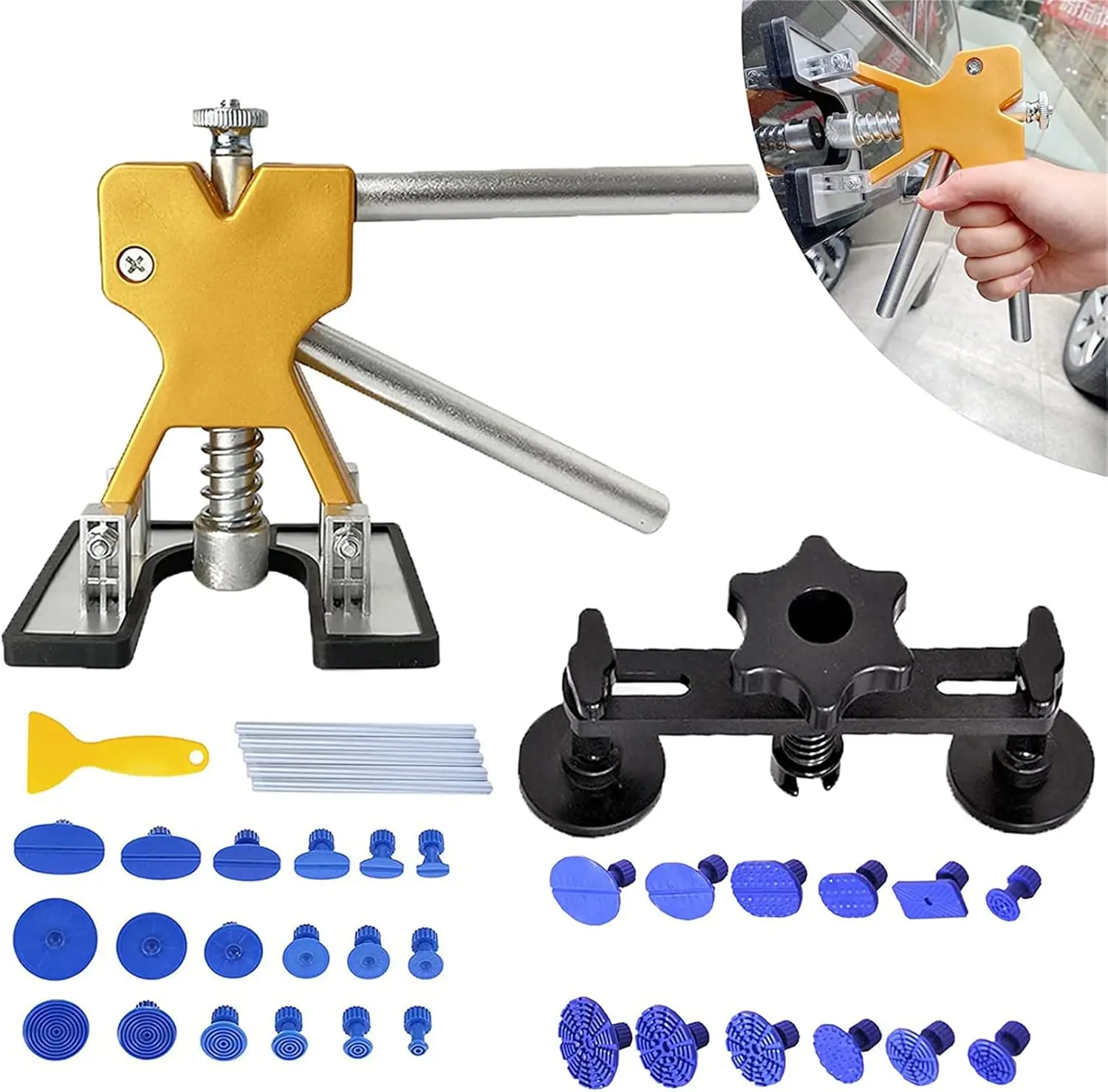 

Paintless Dent Repair Kit - Bridge Dent Puller Kit, Accessories Include 30 Puller Tabs with 5 Hot Melt Glue and Scraper