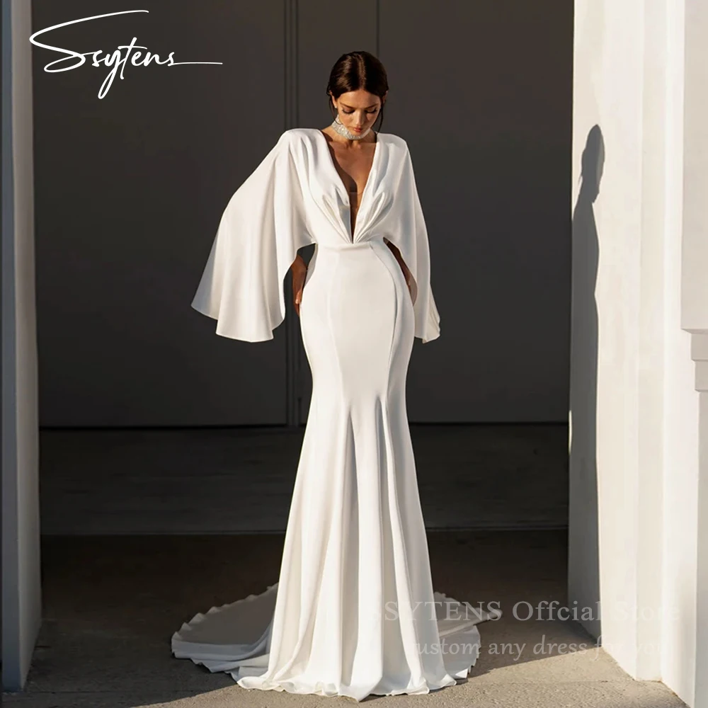 SSYTENS Elegant Mermaid Wedding Dresses 2025 V-neck Backless Dress Floor Length Customized Wedding Evening Prom Gowns Plus Size