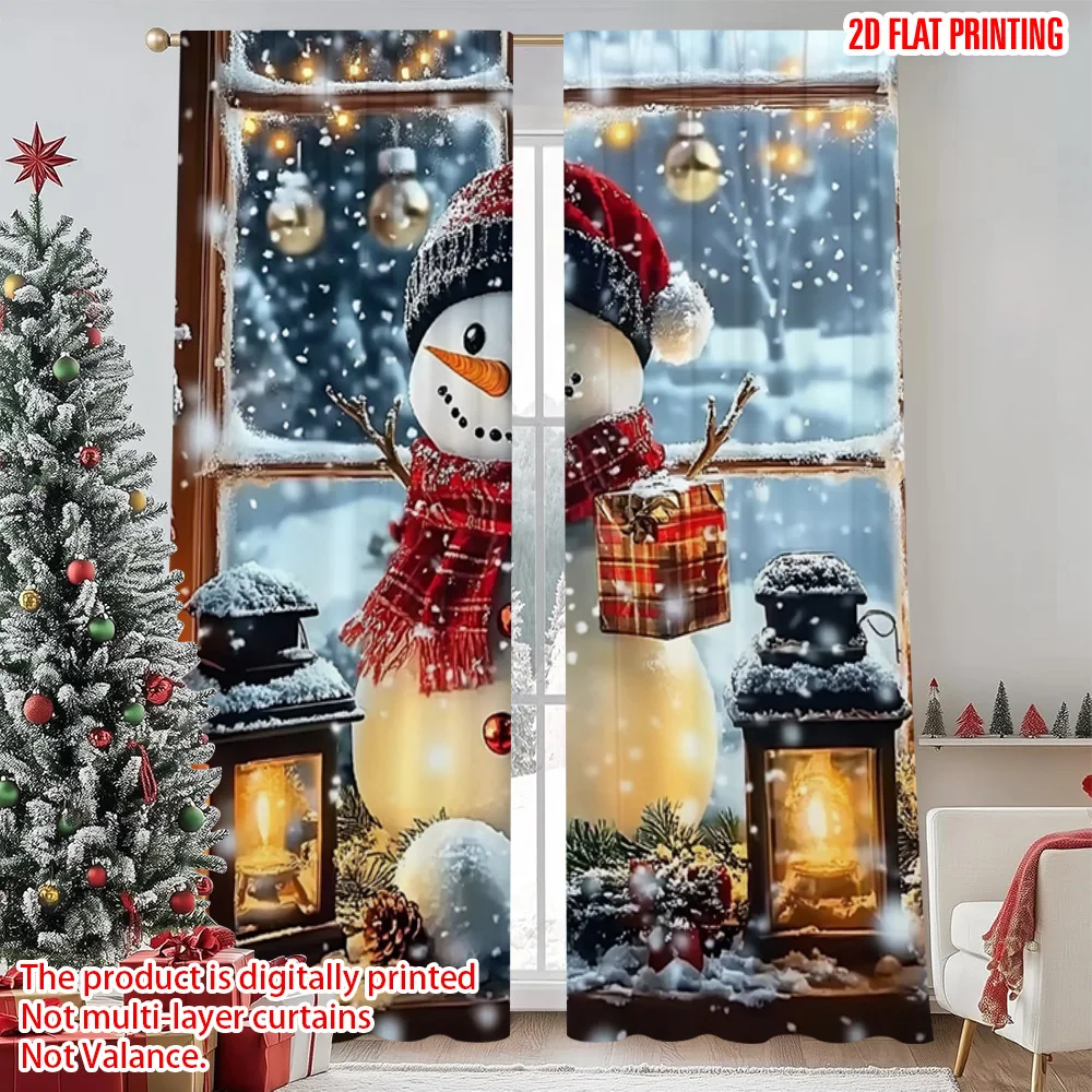 

2pcs 2D flat printing Merry Christmas Curtains Christmas snowman window Machine Washable Fabric Without Electricity Festive