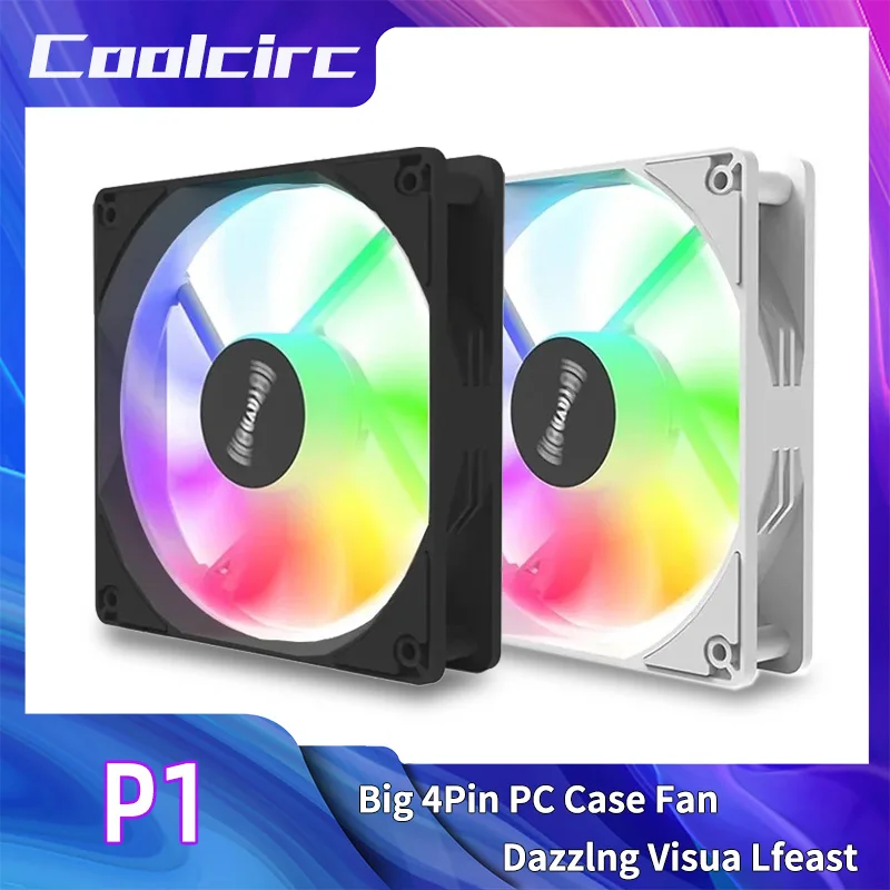 COOLCIRC P1 Computer Chassis Fan 120mm 5V 3PIN ARGB 4Pin PWM Quiet Cooling Fan 12V Large Air Volume 600-1800RPM