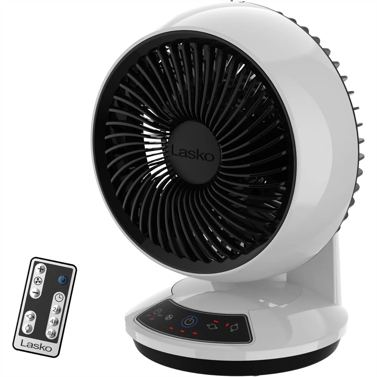 

Orbital Motion Air Circulator Table Fan, 3 Speeds, Timer, Dark Mode, Remote Control for Small and Medium Rooms, White