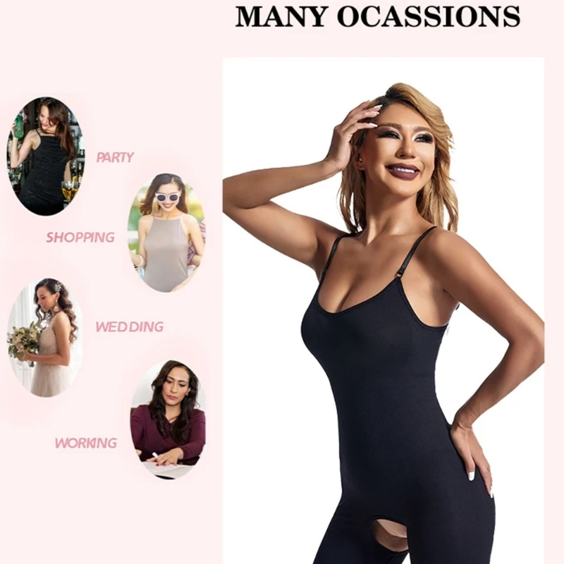 Women Open Crotch Bodysuit Tummy Control Shapewear Full Body Shaper Butt Lifter Thigh Slimmer Shorts X4YC