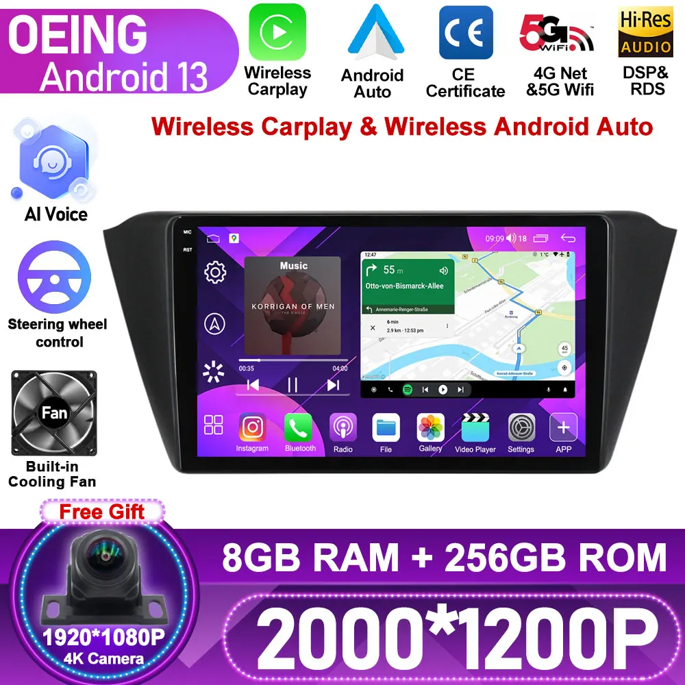 

Android For Skoda Fabia 2015 - 2019 Car Radio Multimedia Player Headunit GPS Navigation QLED Screen Camera 4G Wireless Carplay