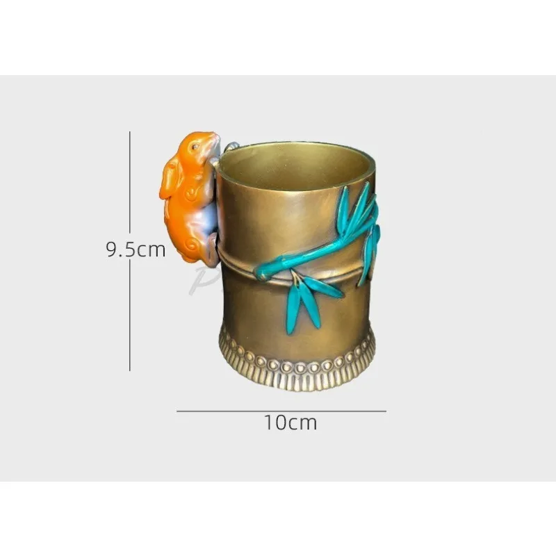 Pen Container Rabbit Copper Ornament Desktop Storage Brass Material Gift Teacher Student Office Ornament