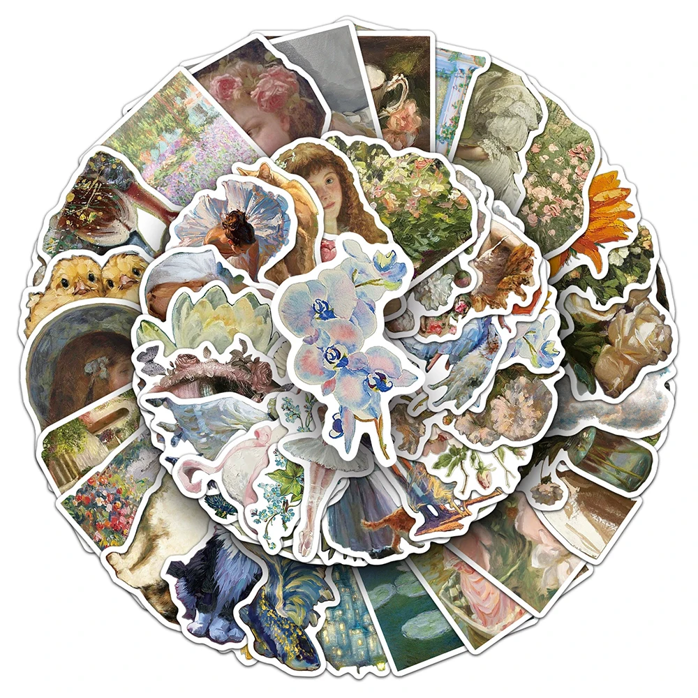 

10/30/50pcs Oil Painting Art Aesthetic Stickers Vintage Graffiti Sticker for Notebook Motorcycle Guitar Cute Cartoon Sticker Toy