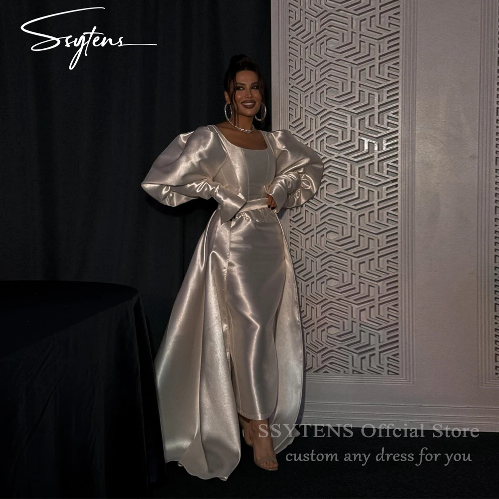 

SSYTENS Customized Elegant Wedding Dresses Satin Ivory Long Sleeves Mermaid Bridal Gowns Special Event Civil robe de mariée 2025