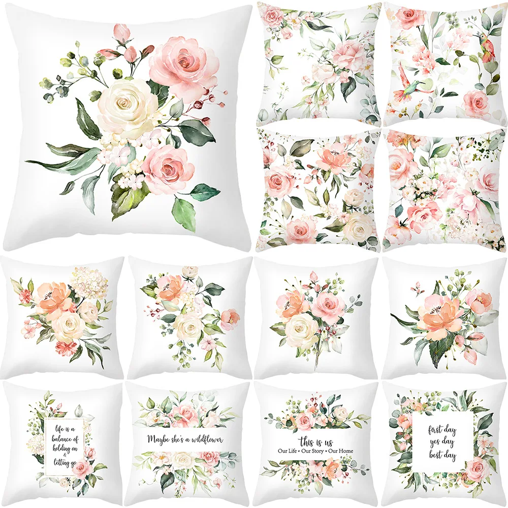 

Simplified Flower Printed Throw Pillow Cover Living Room Sofa Office Car Seat Lumbar Cushion Home Decoration