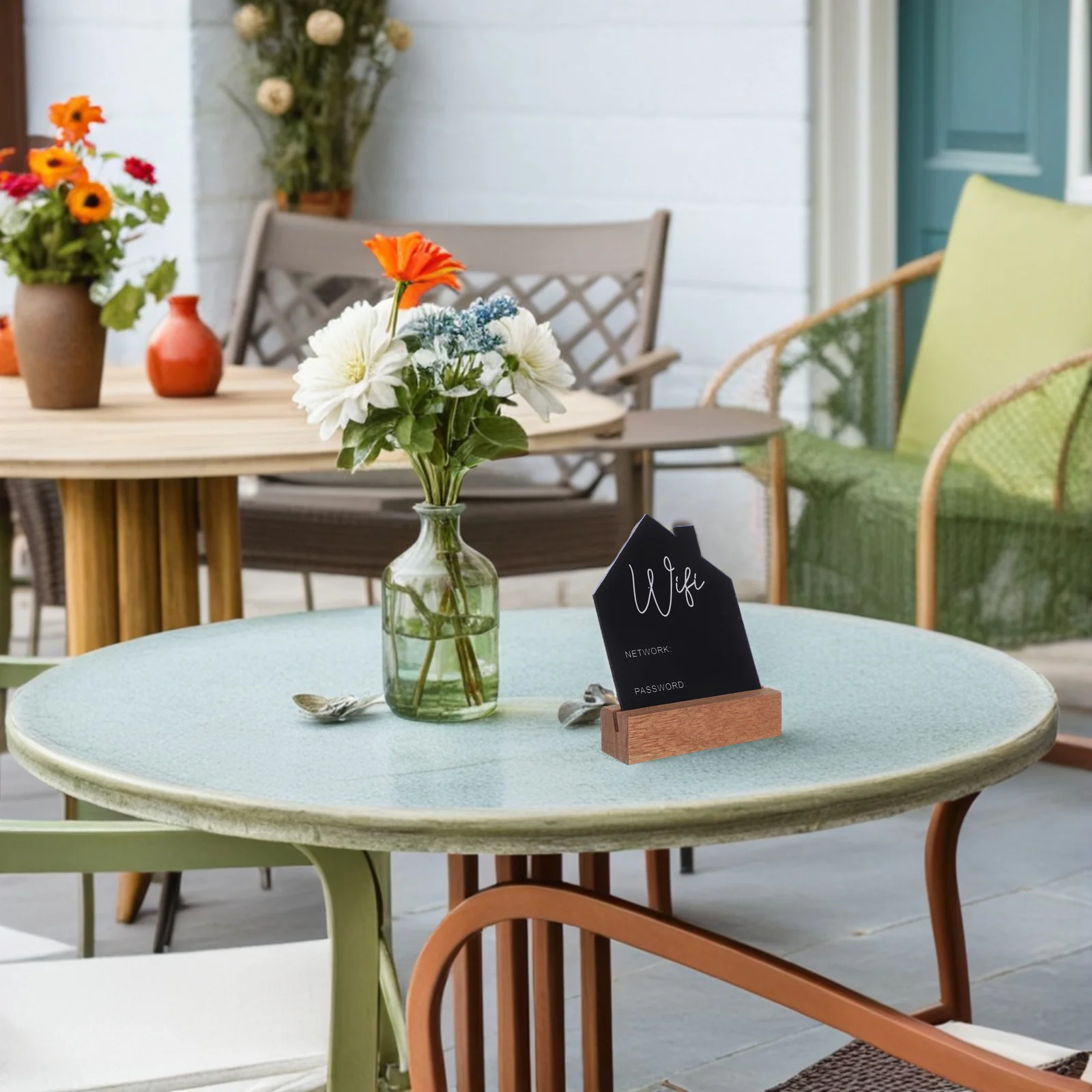 شكل واي فاي كلمة المرور تسجيل للكتابة قابل للمسح سبورة خشبية المنزل غرفة الضيوف عرض لوحة تسجيل واي فاي أنيقة #2