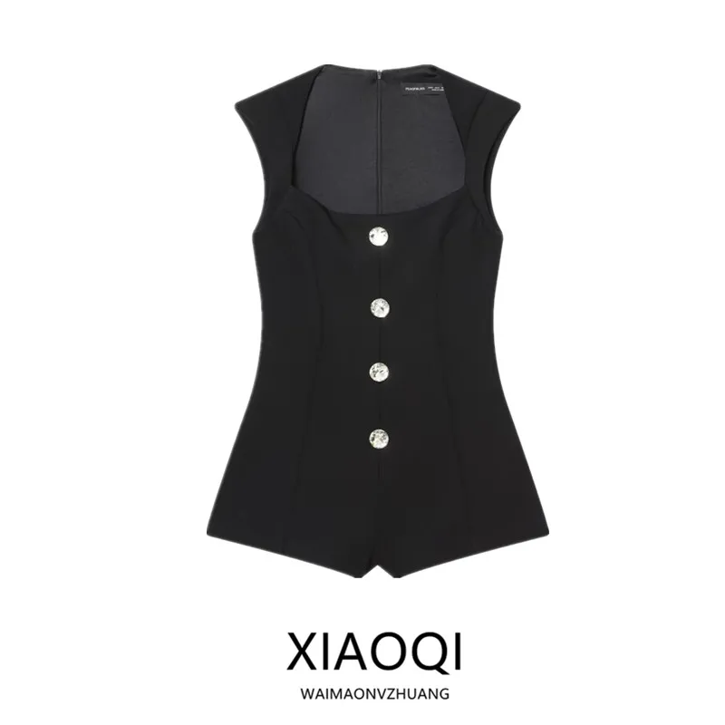 

Winter 2025 New Women's Design Sensation Jewelry Button Decor ort One-Piece Suit High Waist Straight Cut Commute Sle