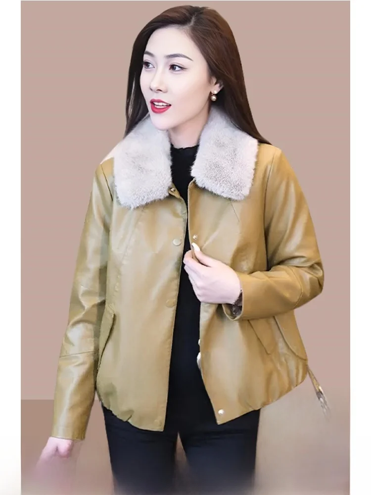 

Women's Leather Jacket Coat Autumn Winter Slimming Versatile PU Leather Long Sleeve Commute Style Casual Fit Fashionable