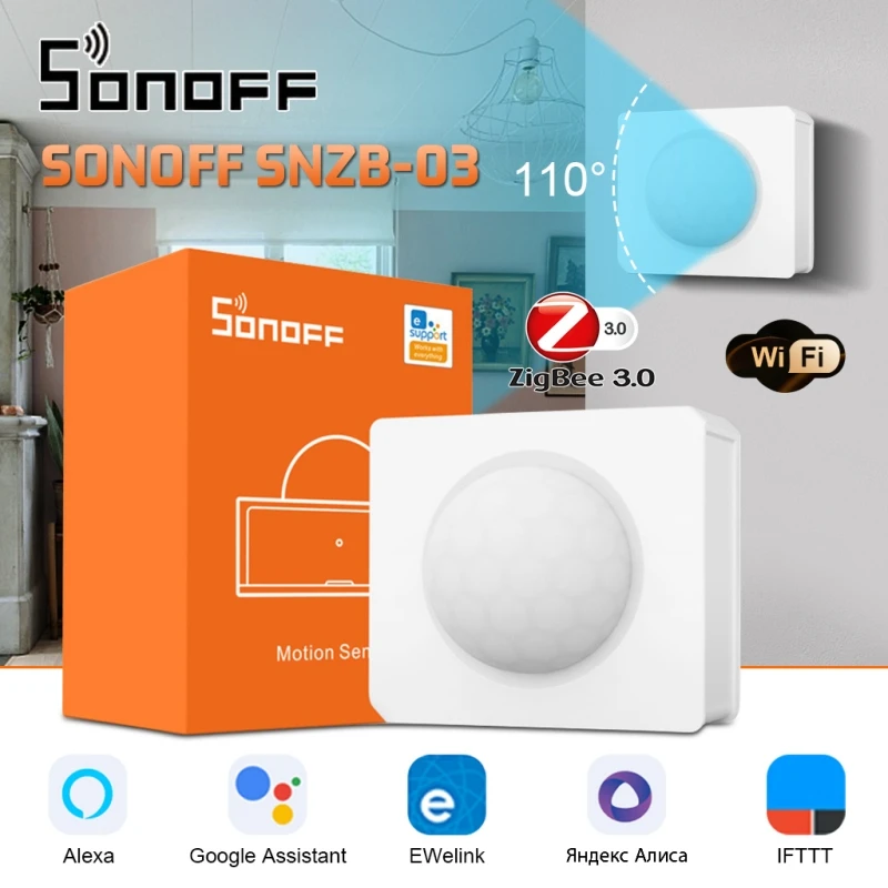 SONOFF SNZB-03 스마트 모션 센서, Zigbee 3.0 무선 감지기, 배터리 부족 스마트 컨트롤, Alexa Google Assistant로 작동