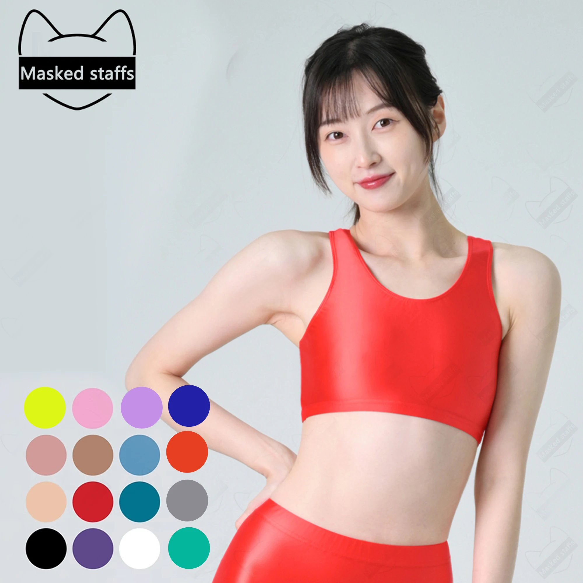 

MASKED STAFFS Sexy silk glossy top shiny color bottoming shirt sleeveless versatile suspender vest sports Yoga swim underwear