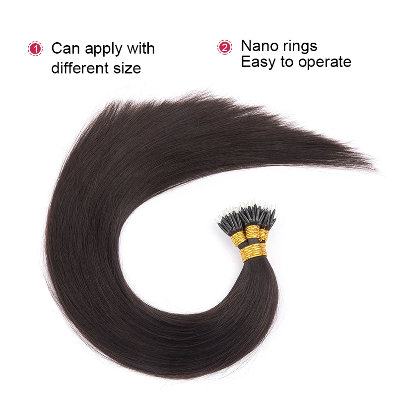 Straight Nano Rings Human Natural Hair Extensions Brazilan Remy Micro Beads Ring Hair Extension 0.8g/1g/Strand 50pc/set 12