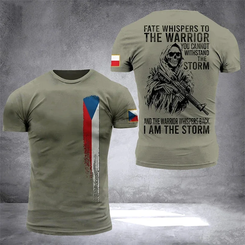 Czech Army T Shirt for Men Veteran Camouflage T-Shirt Tops 3D CZECH National Flag Print Tshirt Soldiers Forest Camo Tactical Tee