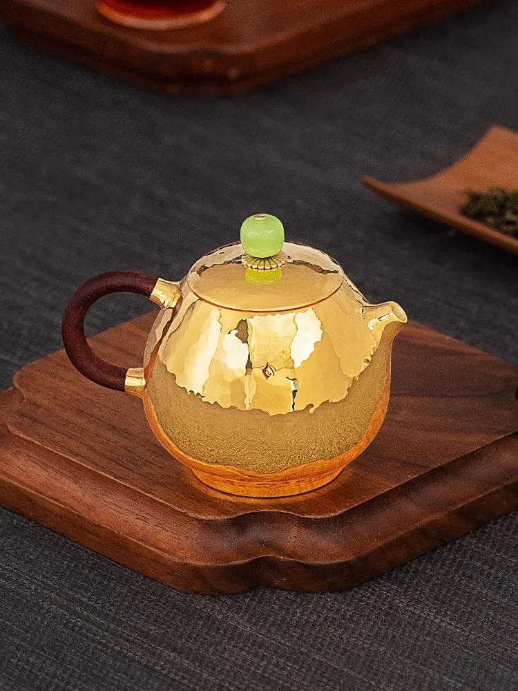 Dragon Egg Tea Pot Pure Silver 99.9% Pure Handmade 24K Plating Gold and Silver Tea Pot Household Tea Ceremony Small Silver Pot