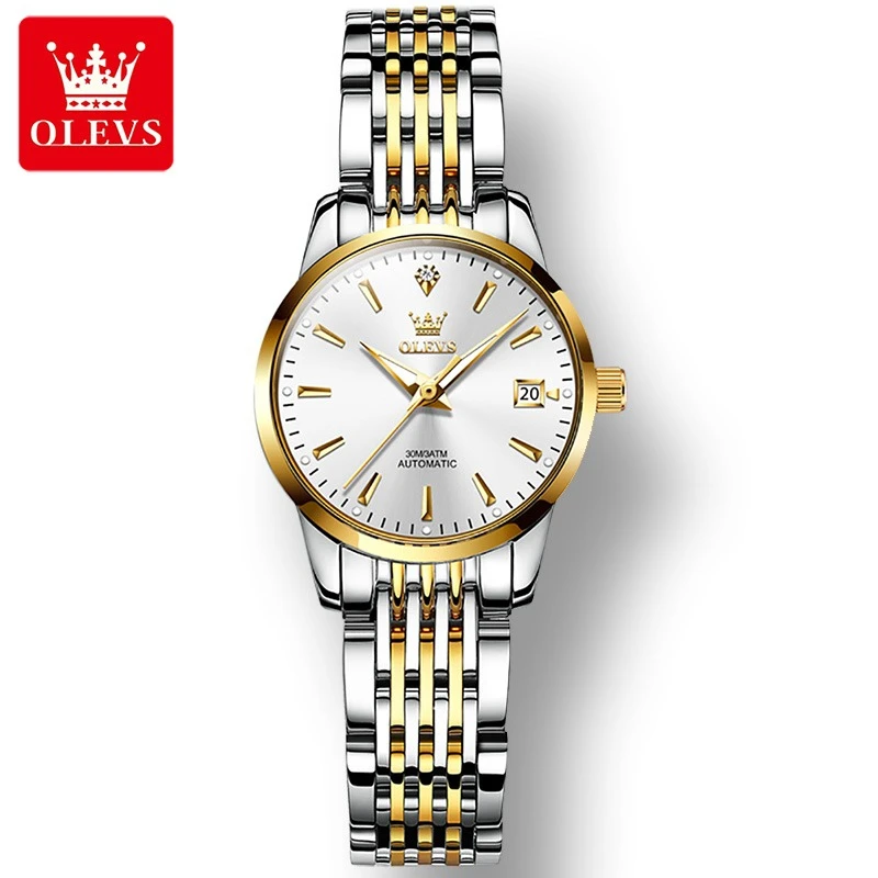 OLEVS 6635 Mechanical Business Watch Gift Round-dial Stainless Steel Watchband Wristwatch Week Display Calendar Luminous