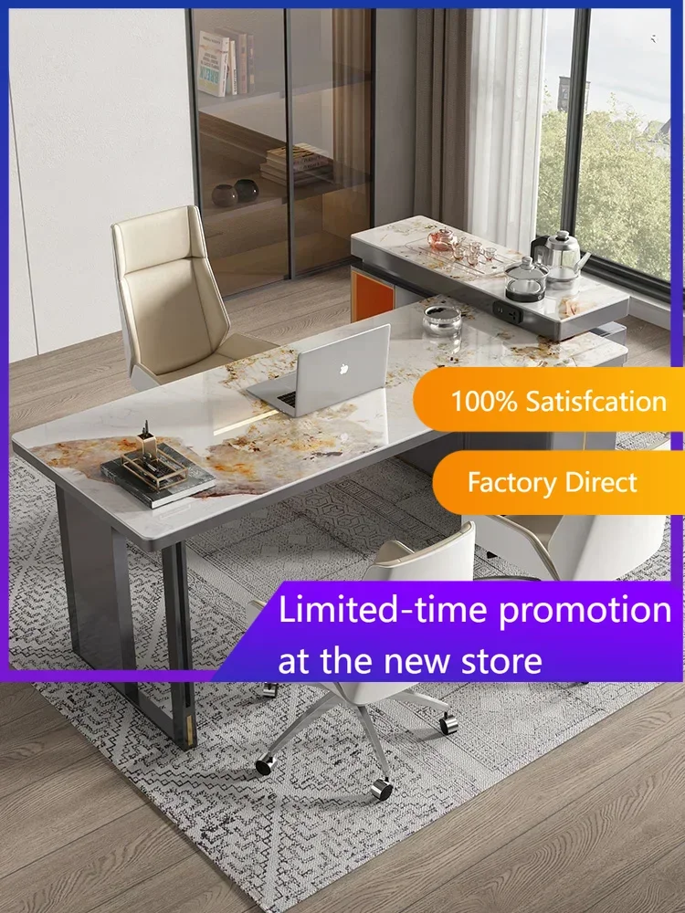 

N Light Luxury Corner Desk Simple Study Tea Table Dual-Use Design Computer Boss Desk Stone Plate