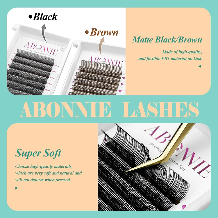 ABONNIE Schwarz-Braun 5D Geschlossene Fächer-Wimpernverlängerungen mit Spikes, Einfache Einzelwimpern-Extensions – Detail 4