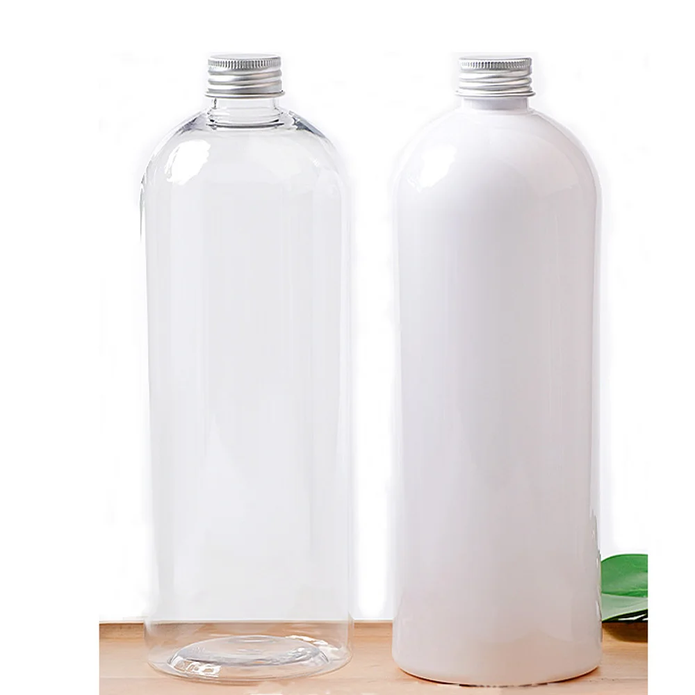 1000ml transparency&white color Refillable PET plastic lotion cosmetics travel bottle with plastic plug and aluminum cap